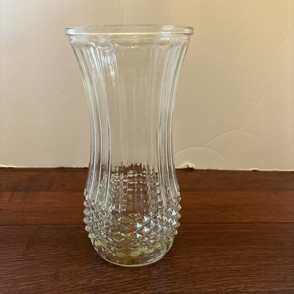 Vintage Clear Hoosier Glass Vase 4088-A Ribbed Diamond Cut Pattern 8.5" Tall USA